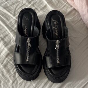 Free People Black Leather Sandal Mules with Zipper size 36